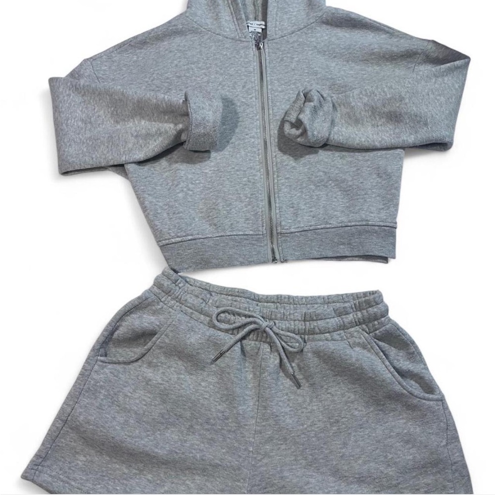 Gray Women's Zip-Up Hoodie and Shorts Set